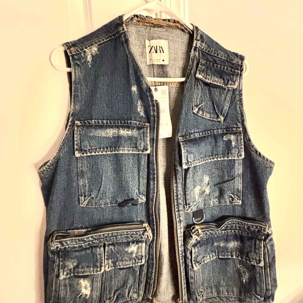 Zara Blue Distressed Denim Vest